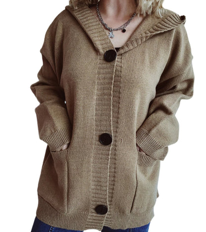 Knitted Cardigan Retro Pocket Hooded Sweater