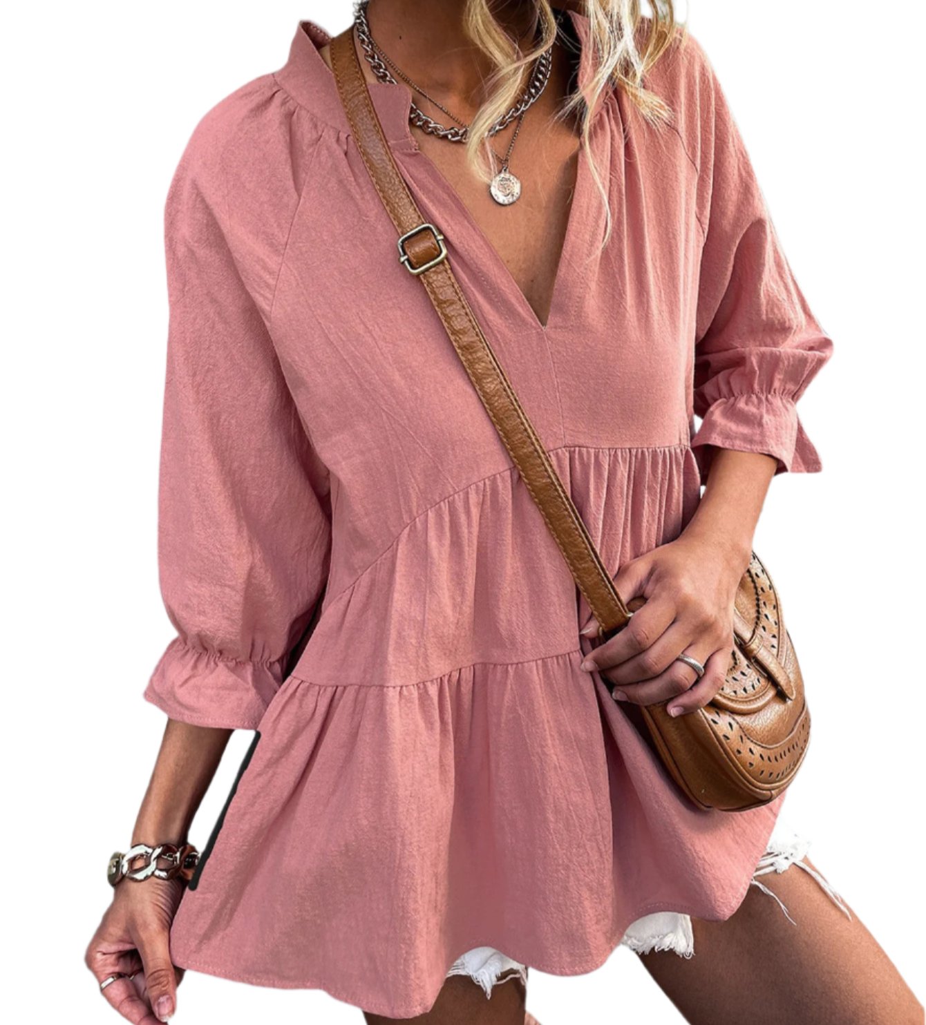 Loose V-neck Pleated Shirt Top