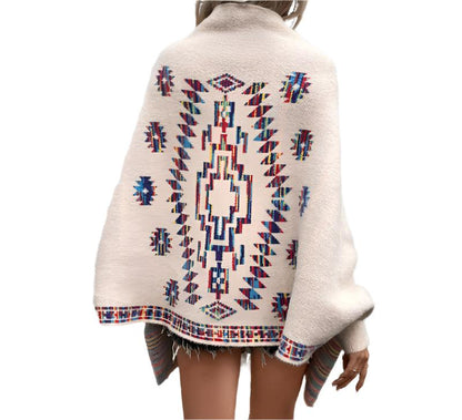 Aztec Geometric Abstract Jacquard Ethnic Tassel Shawl