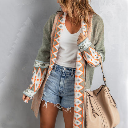 Ethnic Print Knitted Cardigan