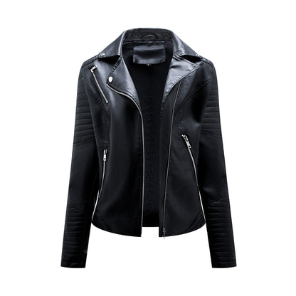 European Leather Collared Motorcycle Oblique Zipper Jacket