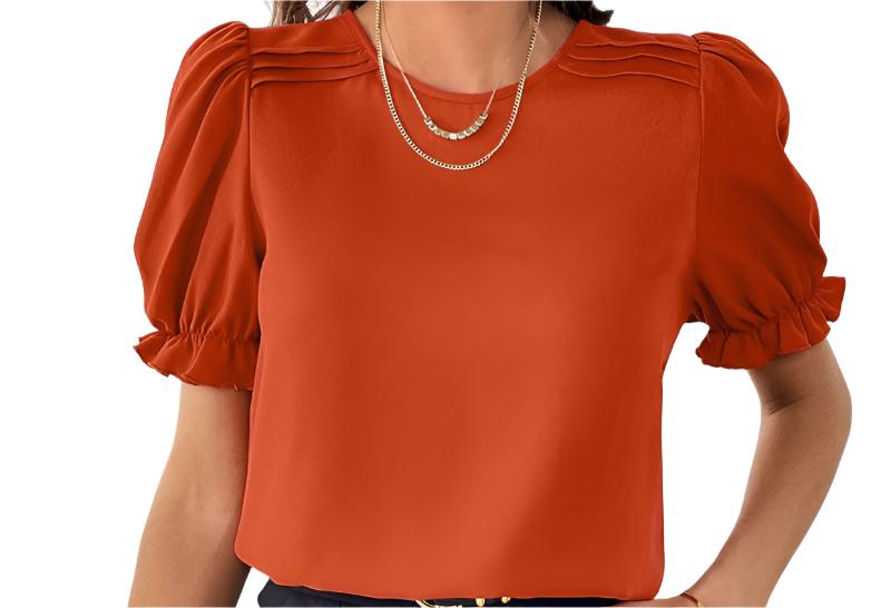 Solid Color Round Neck Shirt Top