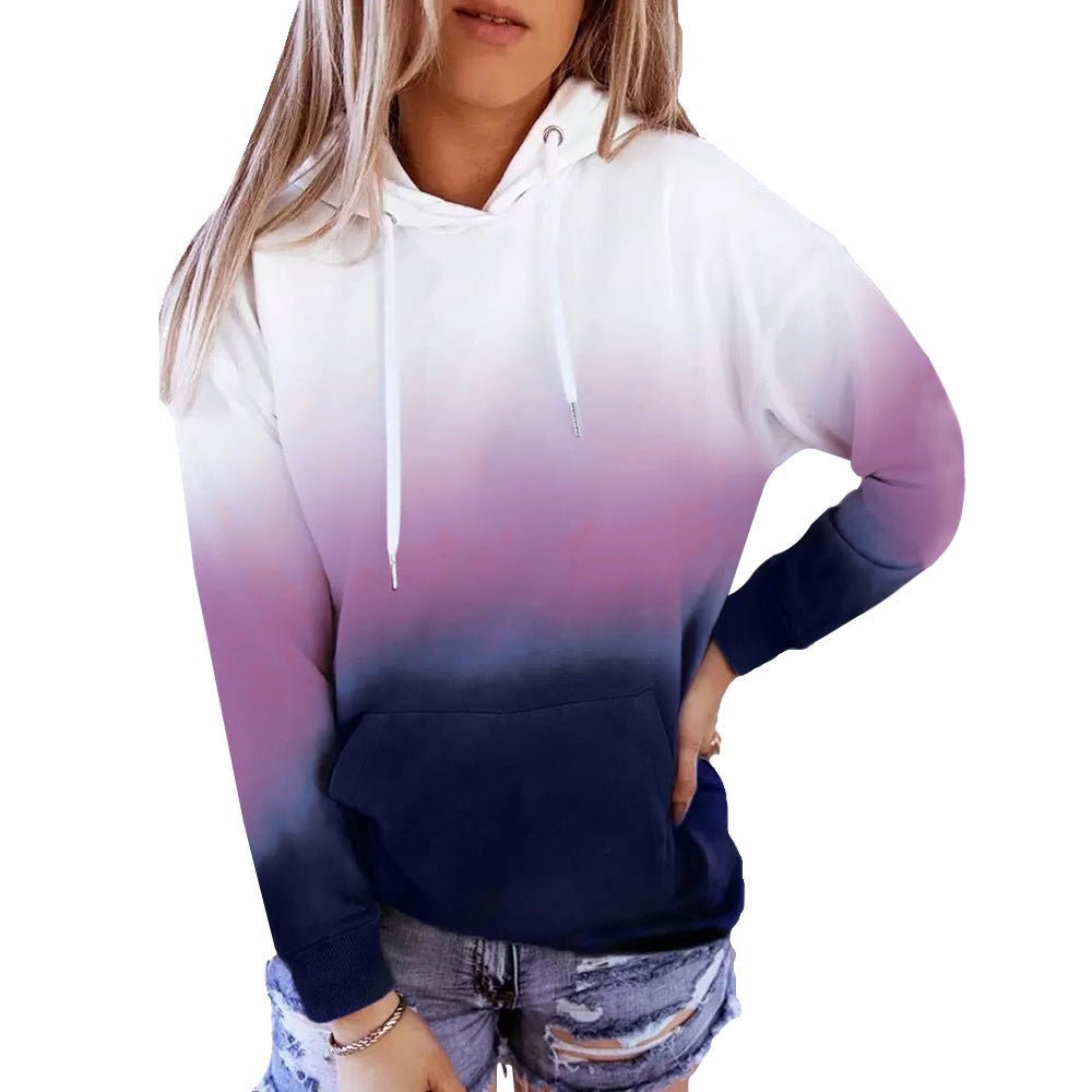 Long Sleeved Gradient Printed Casual Hoodie