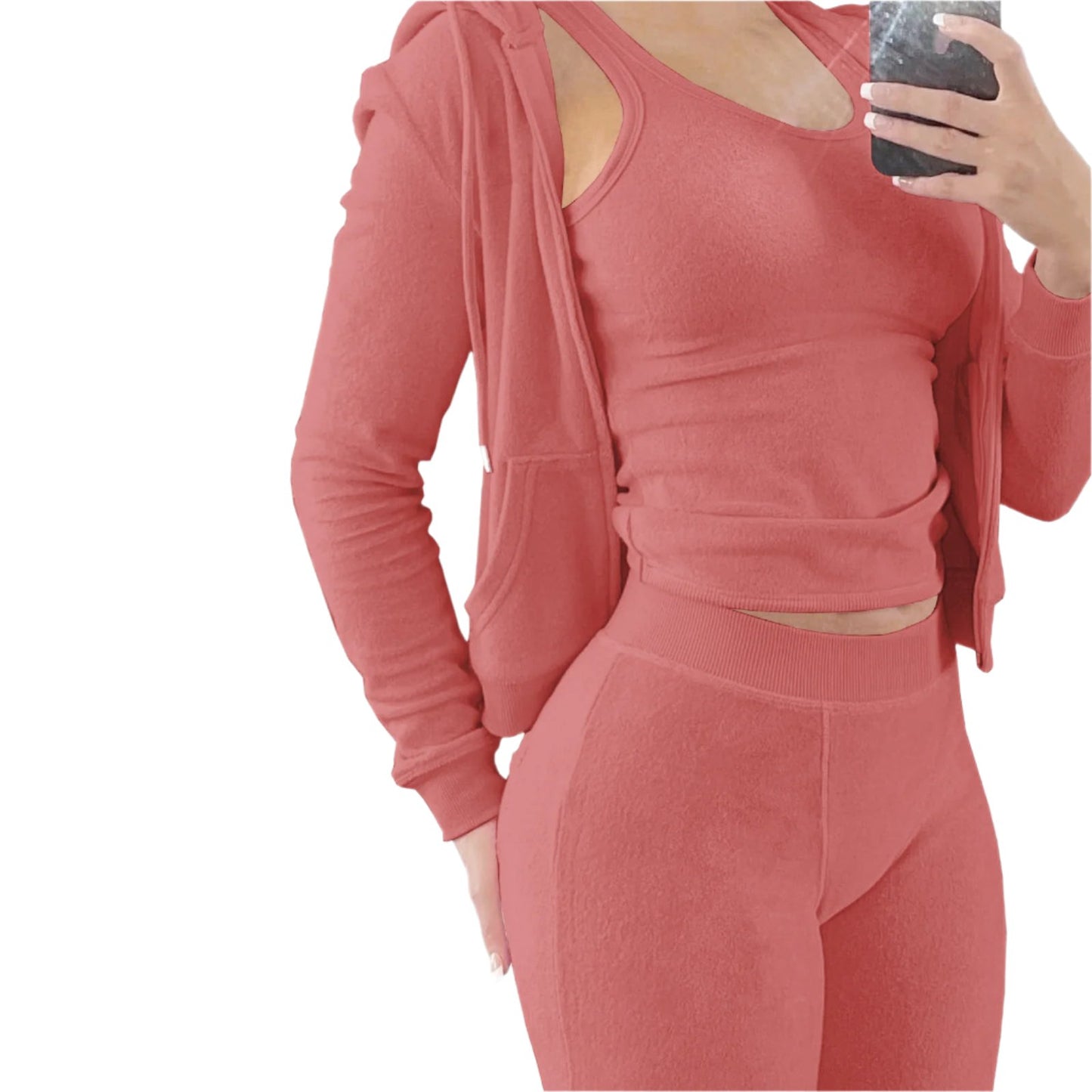 Plush Hooded Workout Three-Piece Set