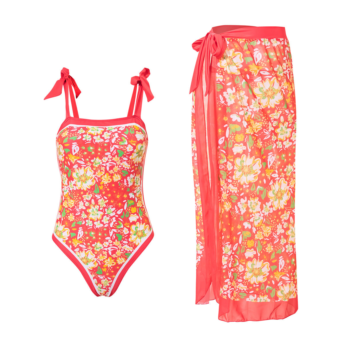 Printed Floral Swimsuit Wrap Suit