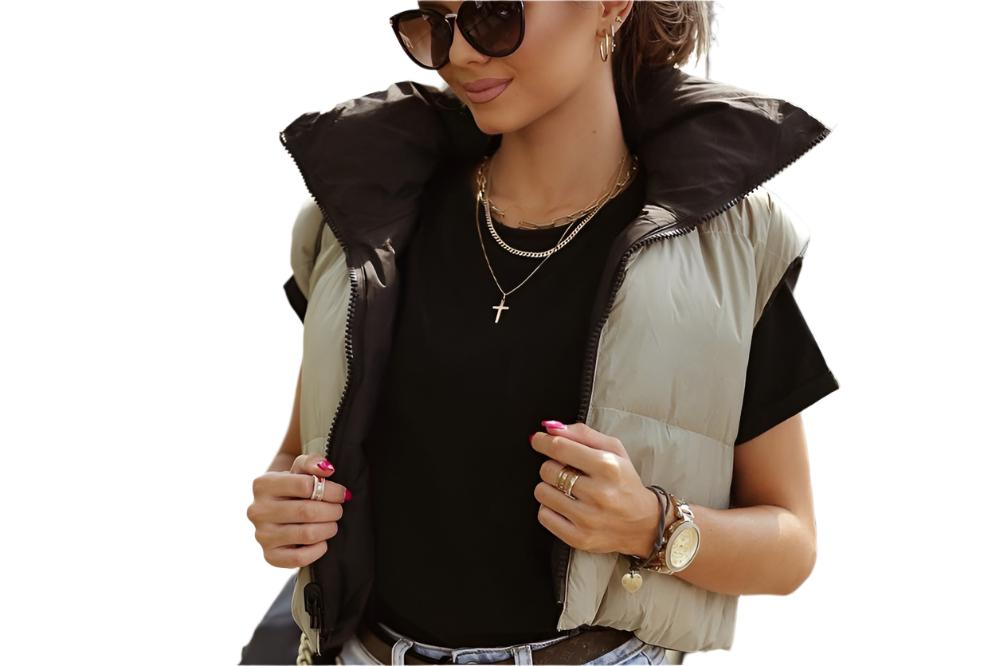 Double-Sided Cotton-Padded Stand Collar Zipper Vest Coat