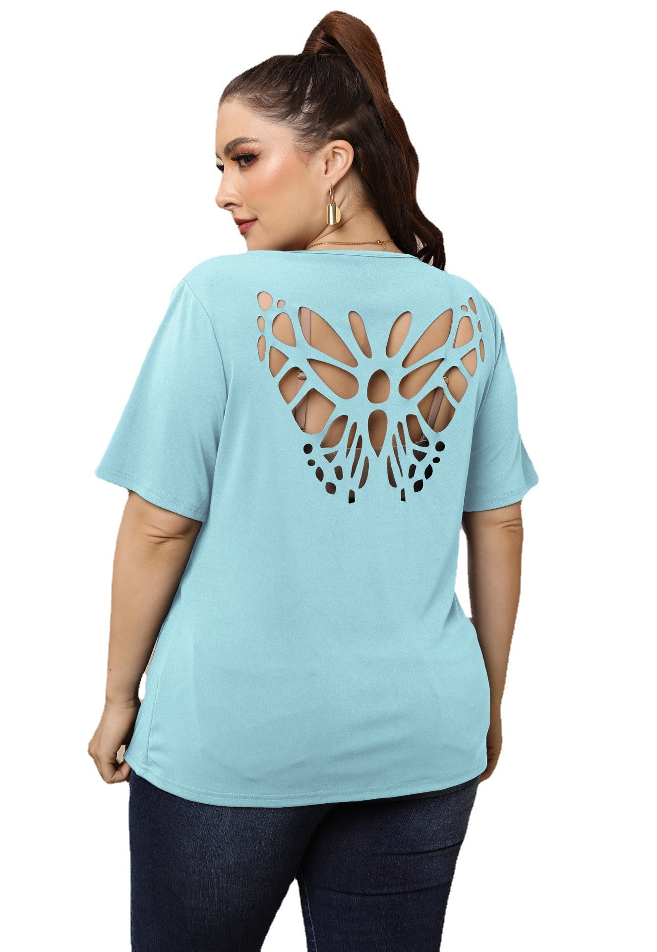 Plus Size Sexy Backless Butterfly Hollow Cutout Casual Top