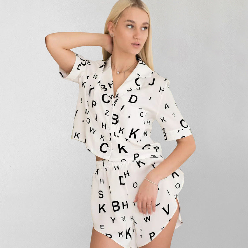 Printed Thin Loose Short Sleeved Shorts Pajamas