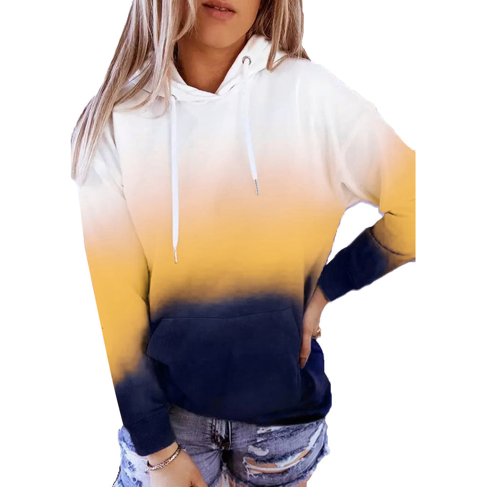 Long Sleeved Gradient Printed Casual Hoodie