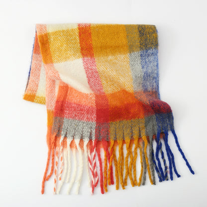 Yarn Tassel Plaid Scarf