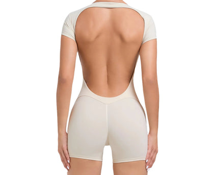 Workout Backless Hip Lift Belly Shaping Short Sleeve Yoga Romper