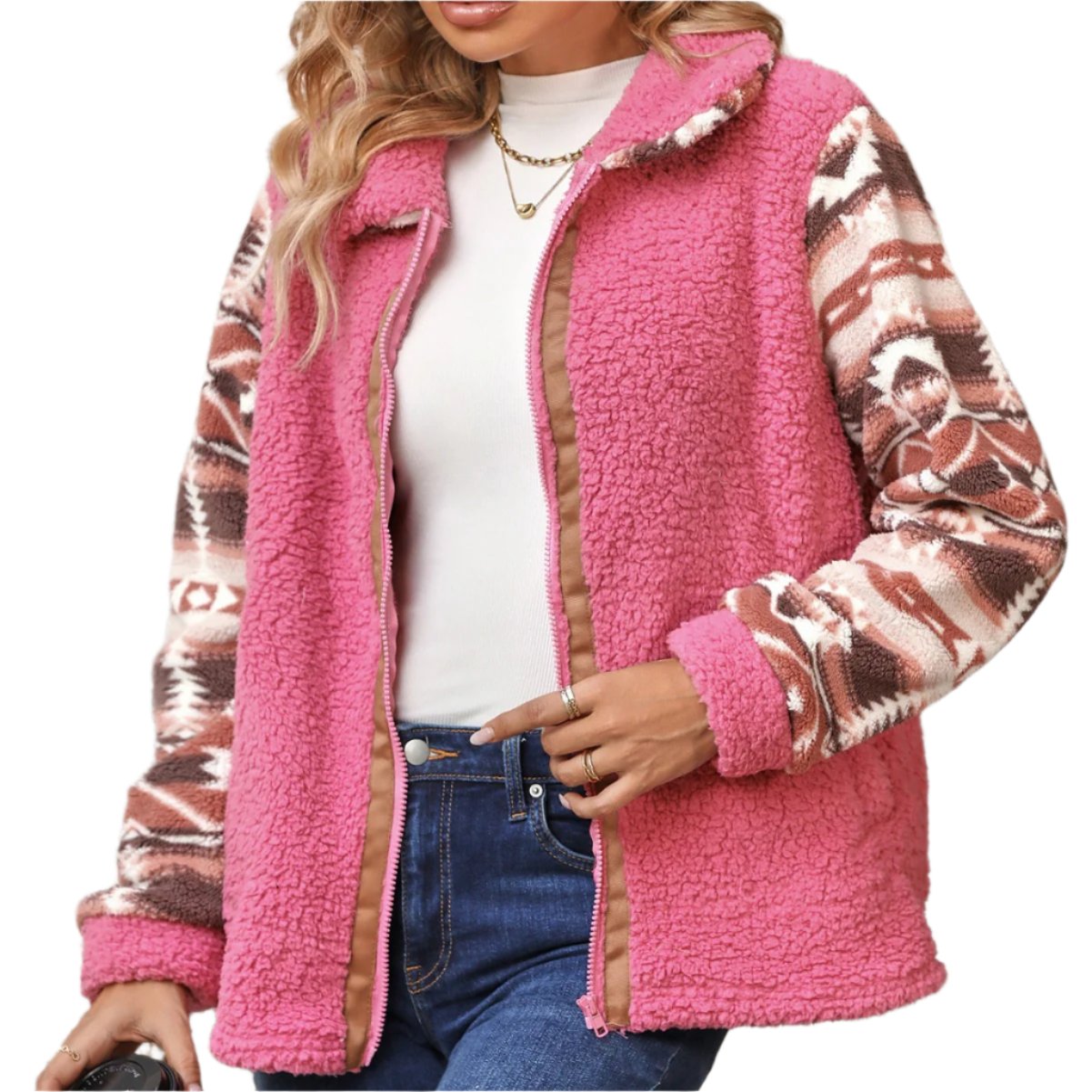 National Long Sleeve Collared Cardigan Plush Coat