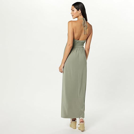 V-Neck Halter Backless Pleated Sleeveless Dress