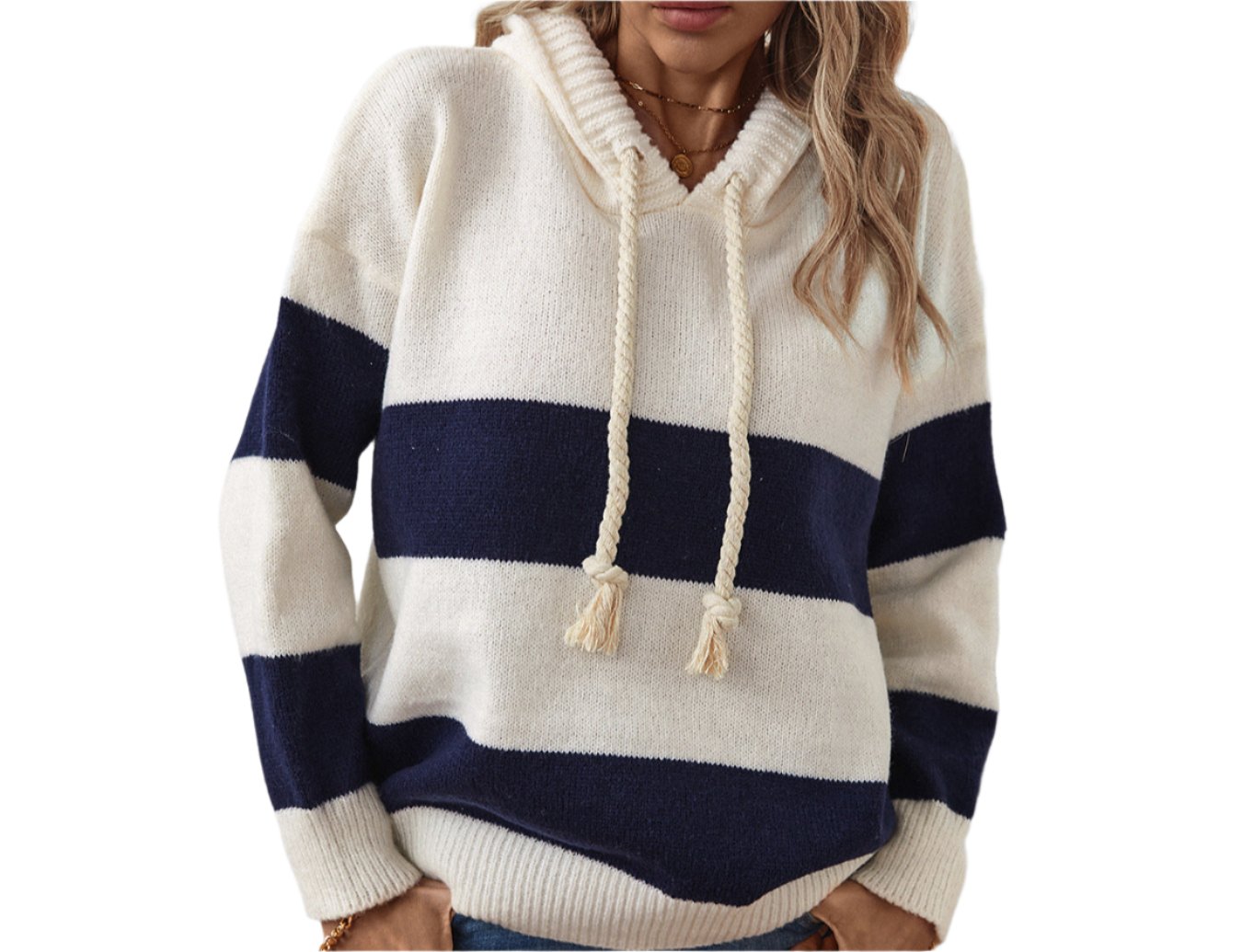 Hooded Color Contrast Pullover Sweater