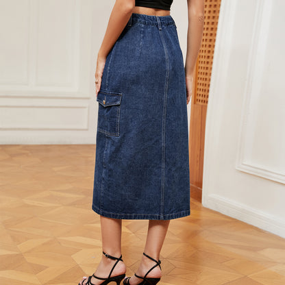 Sexy Semi Elastic Denim Cargo Pants Casual Skirt