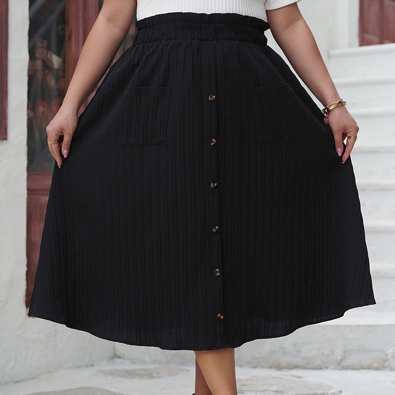 Plus Size European Button High Waist Skirt