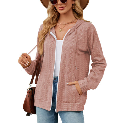 Loose Long-Sleeve Hooded Zip Jacket