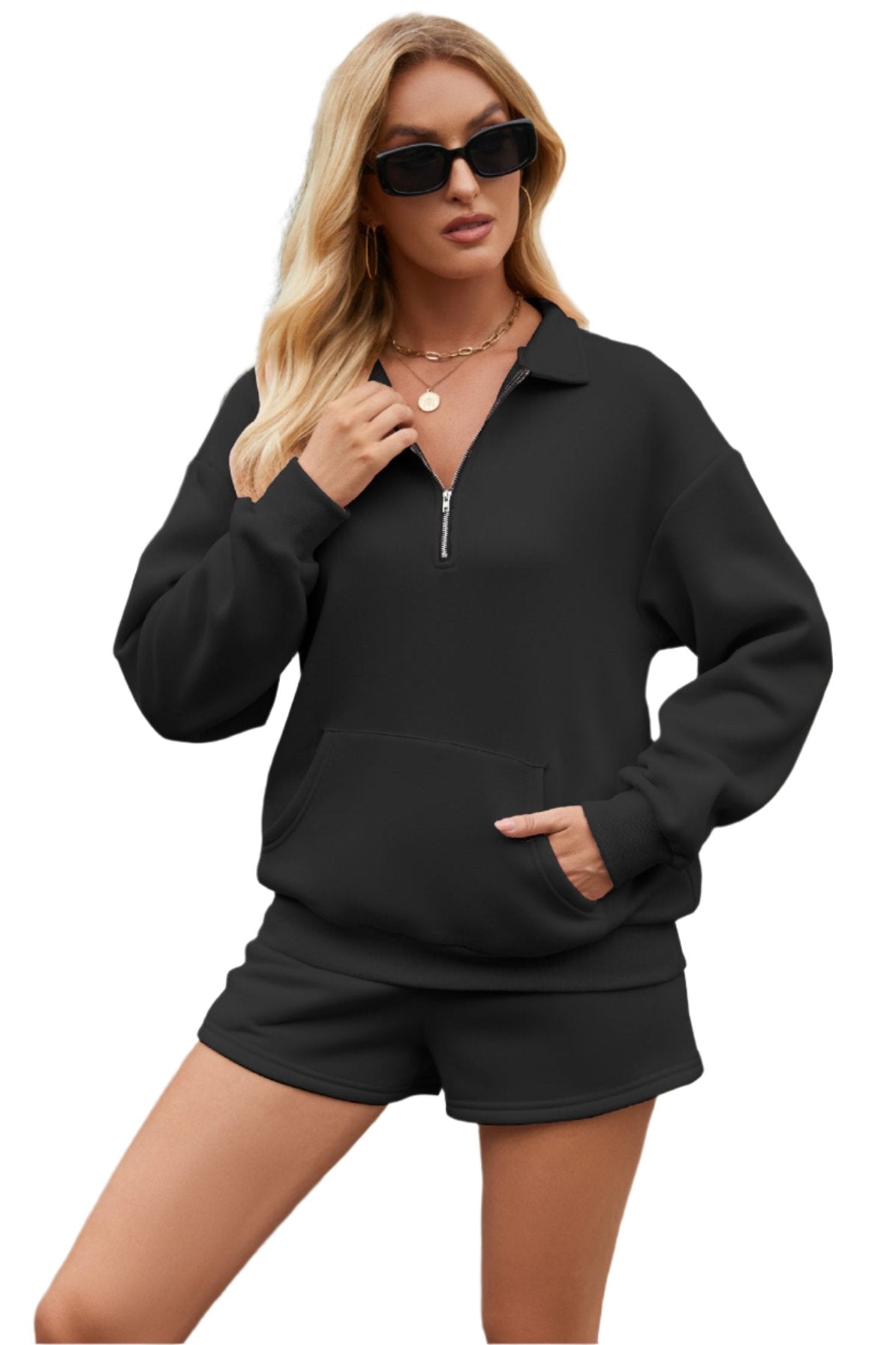 Hoodie Pocket Two-Piece Shorts Set