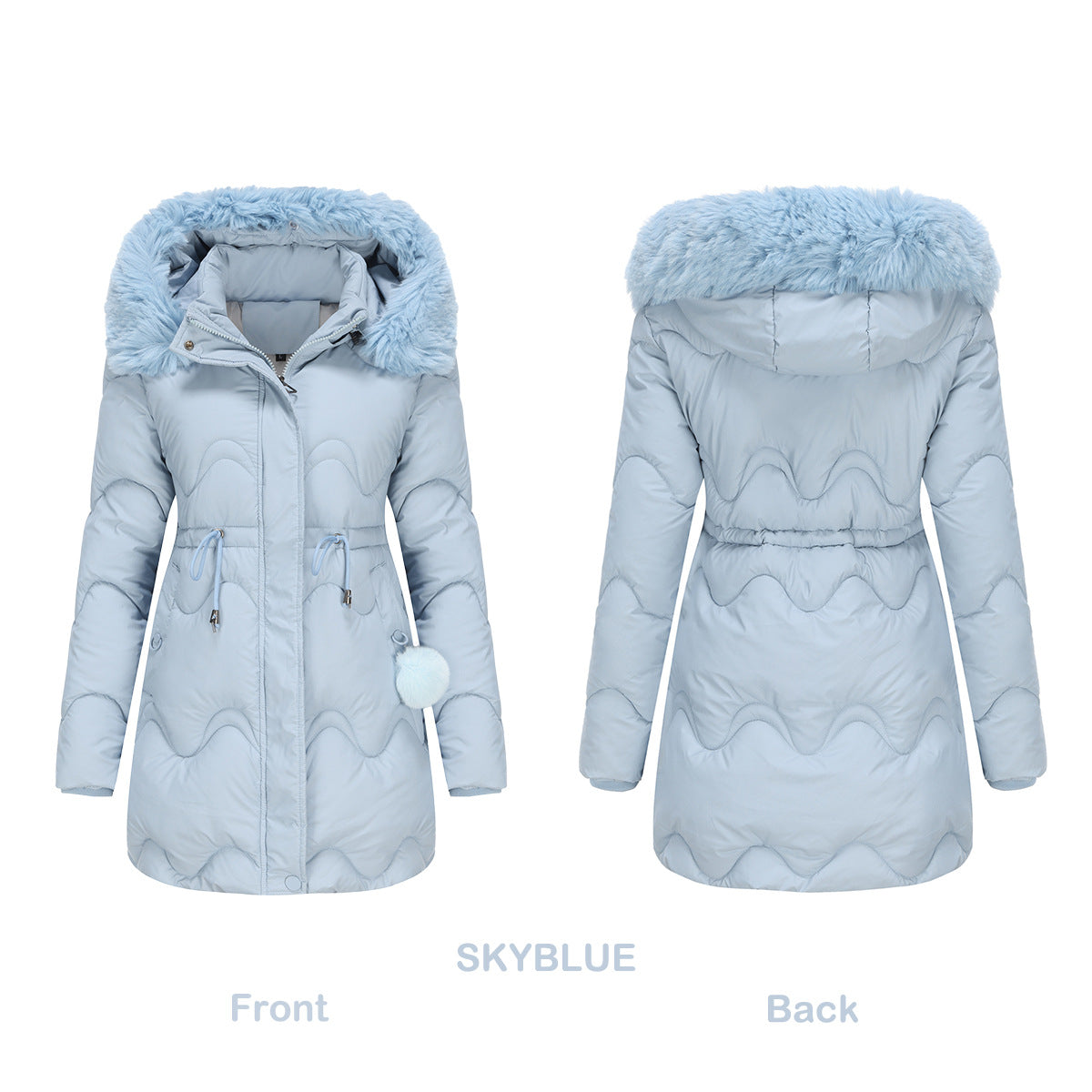 Cotton Detachable Wool Hooded Mid Length Parka Coat