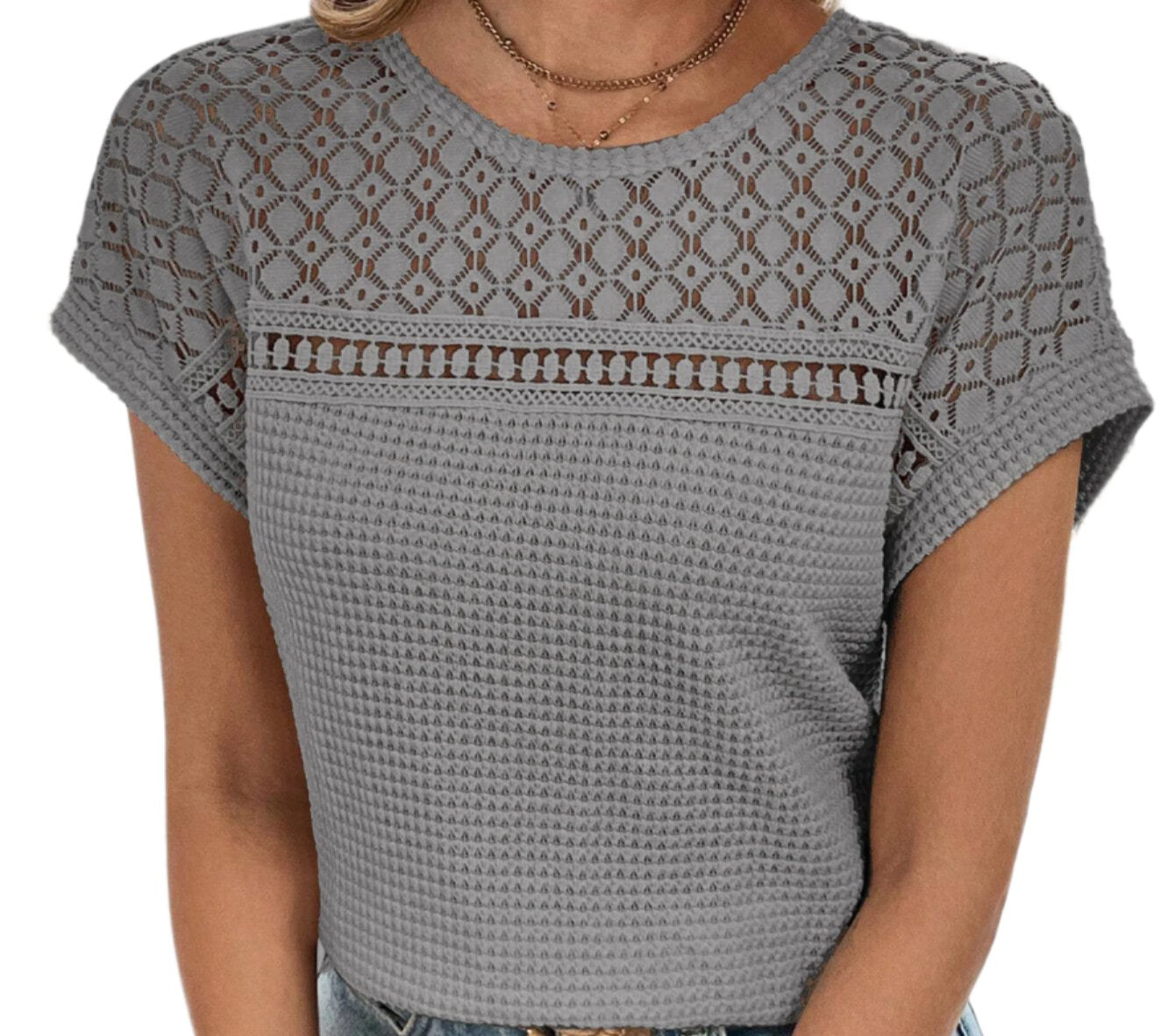 Raglan Mesh Hollow Cutout Breathable Short Sleeve Top