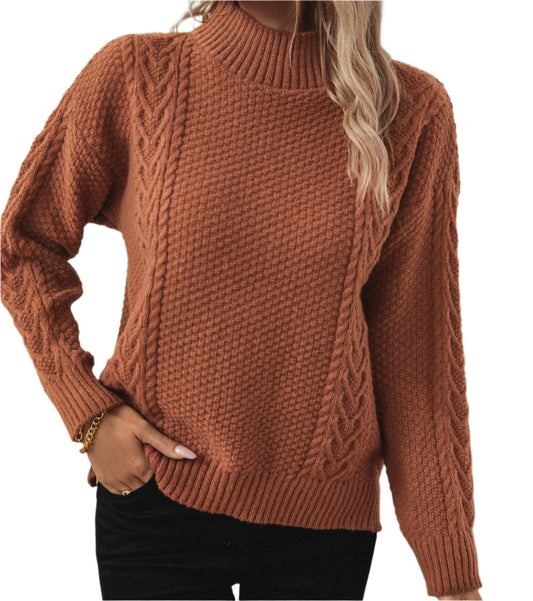 Half Turtleneck Slit Knit Sweater