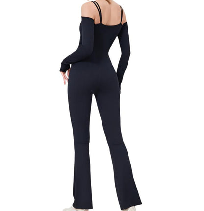 Tight Nude Feel Yoga Off The Shoulder Sports Fitness Running Jumpsuit