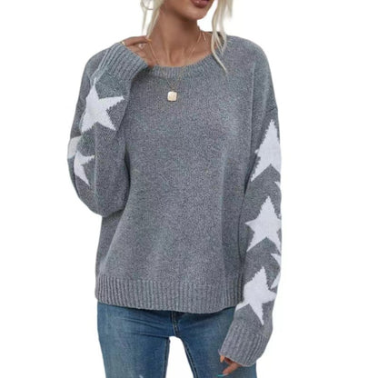 Long Sleeved Knitted Jacquard Round Neck Pullover Sweater