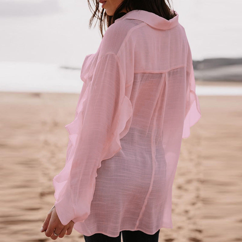 Casual Personal Long Sleeve Cotton Linen Blouse