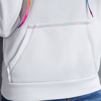 Casual Hooded Rainbow Ribbon Multicolor Sweatshirt