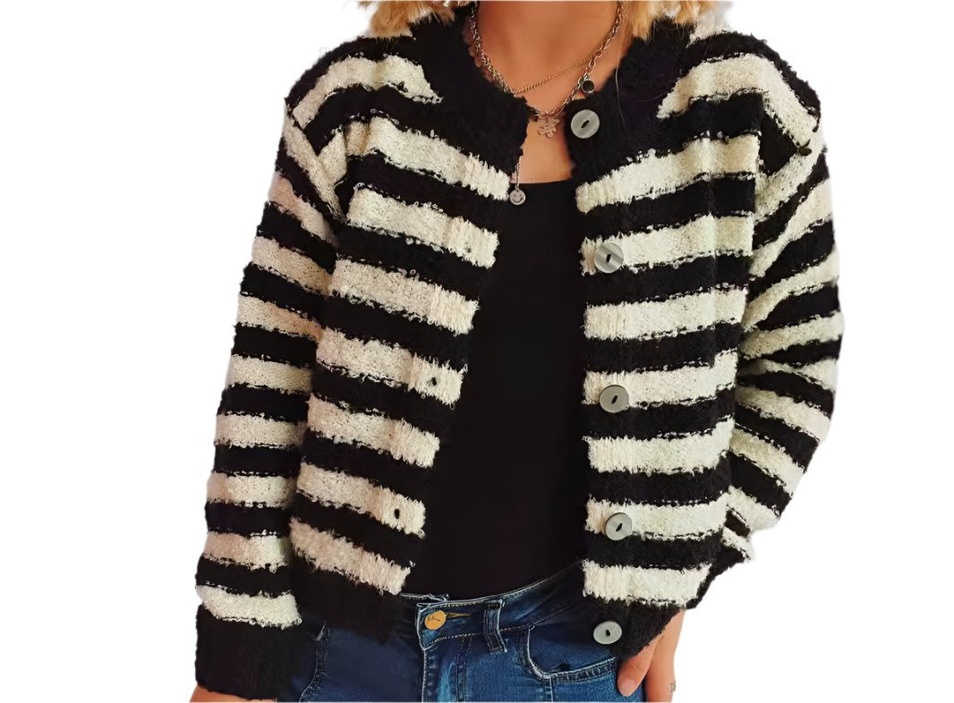 Striped Sweater Cropped Cardigan