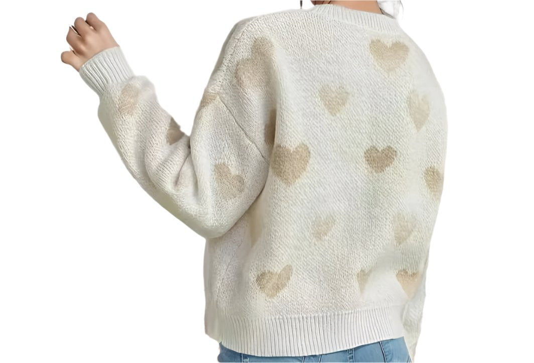 Love Pattern Round Neck Sweater