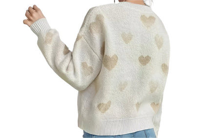 Love Pattern Round Neck Sweater