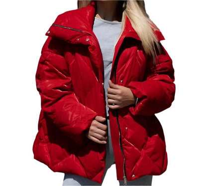 Rhombus Baggy Matte Glossy Collared Cotton Padded Coat