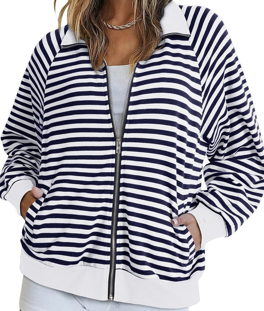 Casual Shirt Striped Collared Contrast Color Jacket