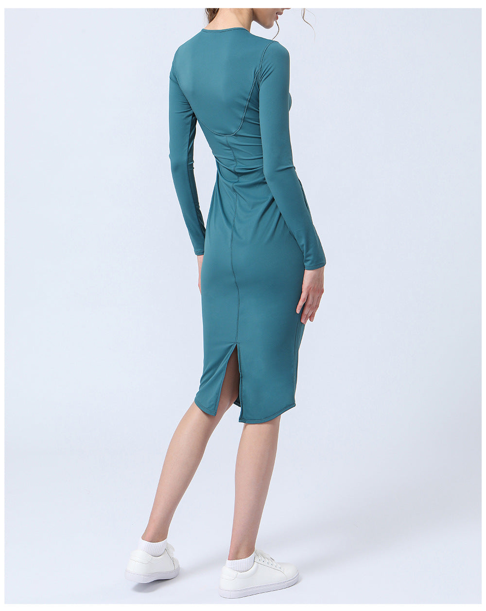 Yoga Long Sleeve Sports Back Slit Half Length Dress