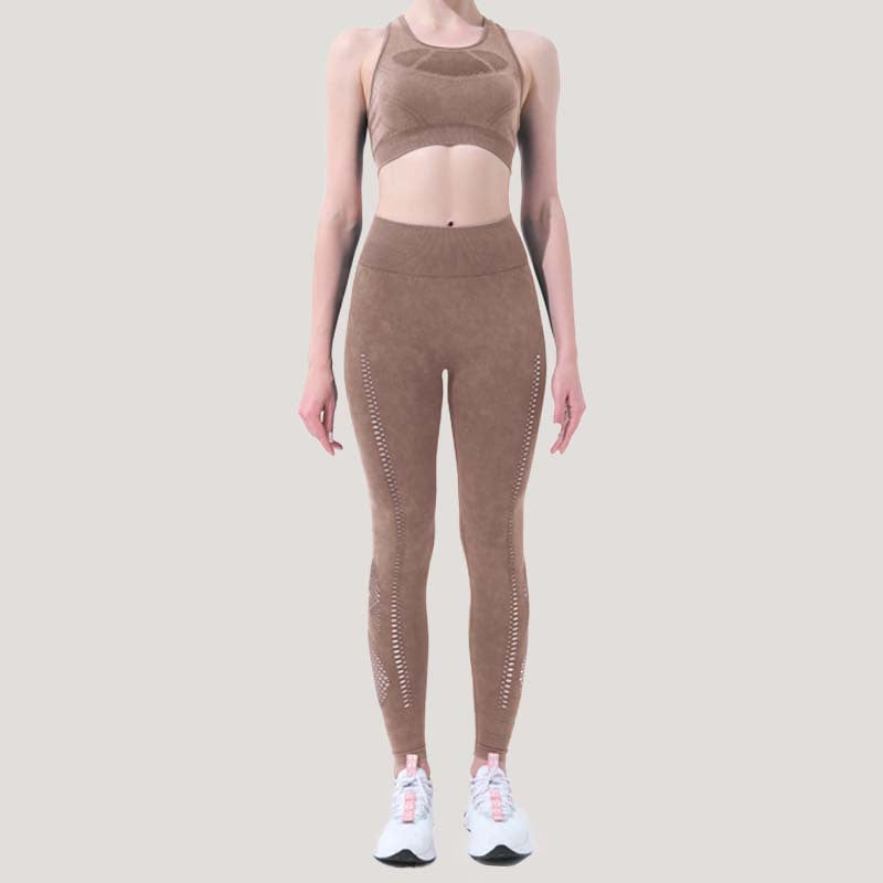 Stone Washed Seamless Knitted Yoga High-Grade Frosted Yoga Suit