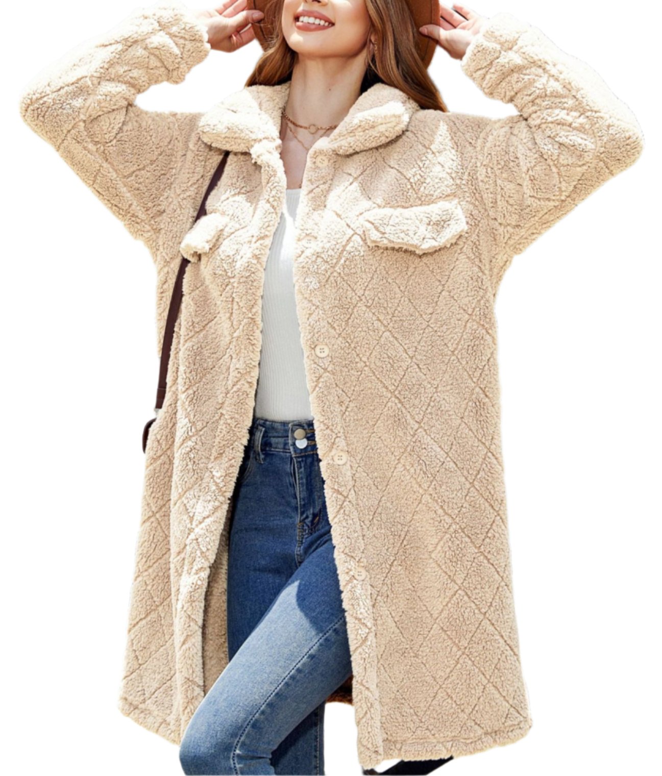 Autumn Winter Plush Loose Single Breasted Diamond Coat