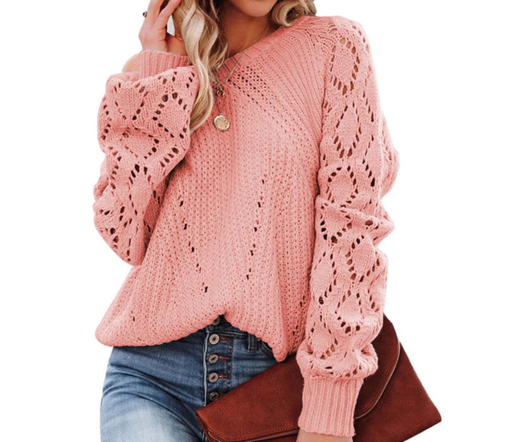 Lantern Sleeve Hollow Cutout Sweater