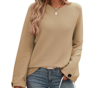 Button Cored Yarn Long Sleeve Sweater