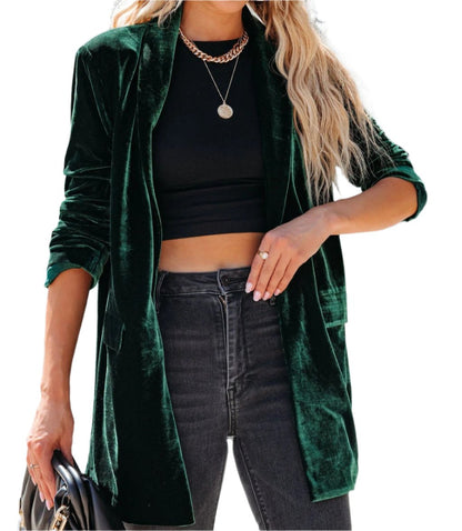 Velvet Stretch Pocket Long Sleeve Cardigan