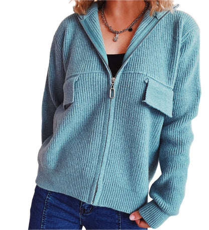 Zipper Pocket Knitted Cardigan