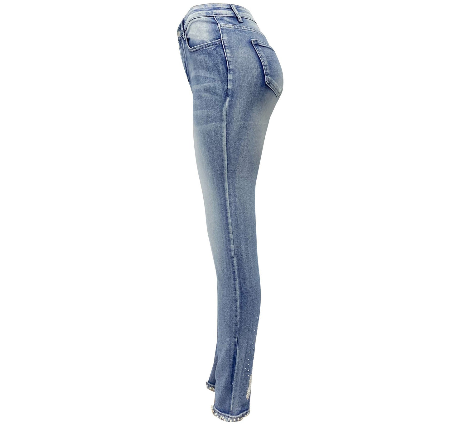 High-Waist Rhinestone Stretch Jeans