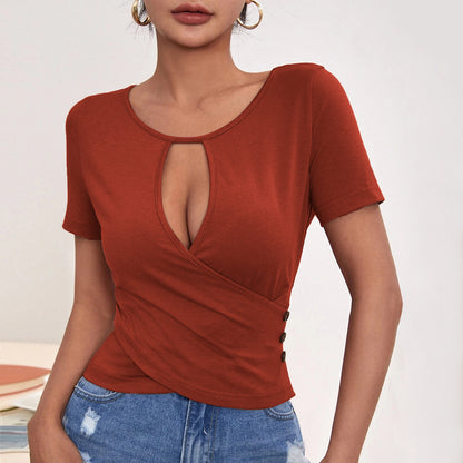 Sexy Hollow Cutout Casual Short Short Sleeve Top