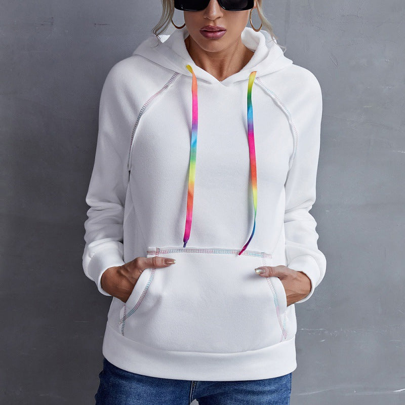 Casual Hooded Rainbow Ribbon Multicolor Sweatshirt