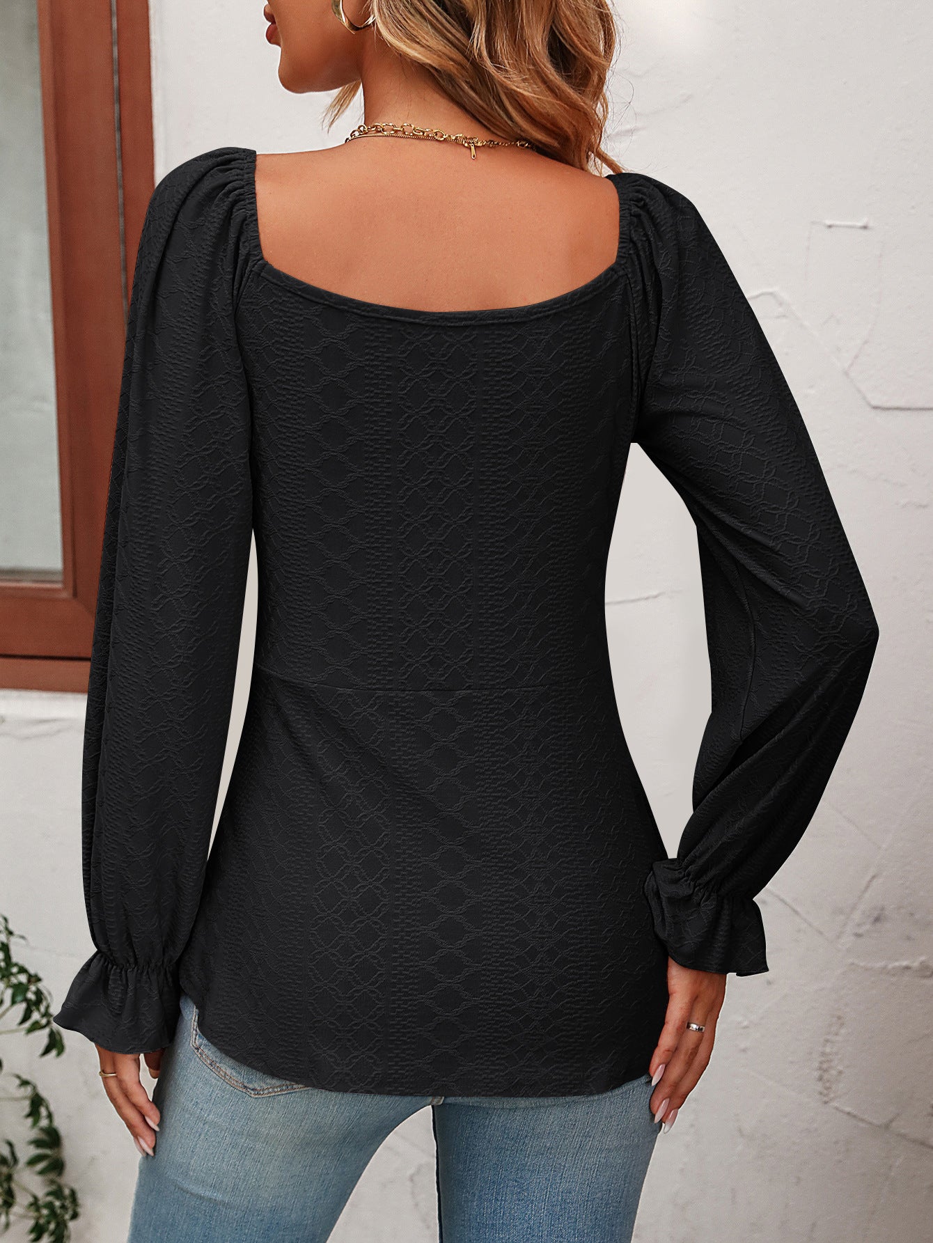 V-Neck Drawstring Girdle Sexy Long Sleeve Top