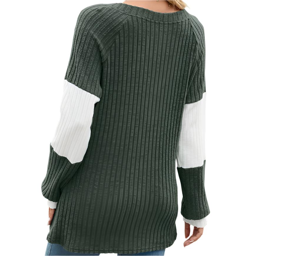 Long Sleeve Contrast Color Loose Sweater Top