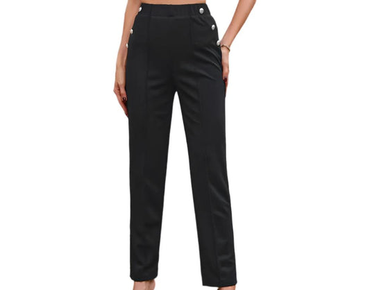 Stretch Slim Fit Buttoned High Waist Pants