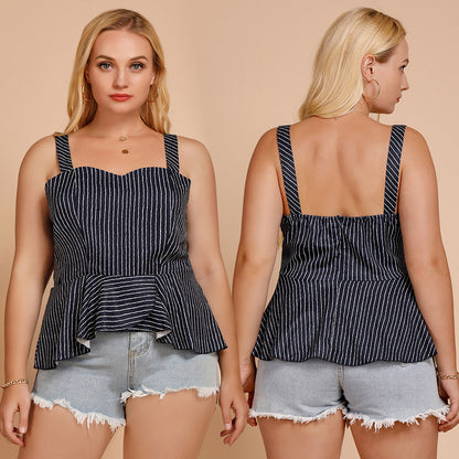 Plus Size Ruffled Striped Wrapped Chest Camisole Top