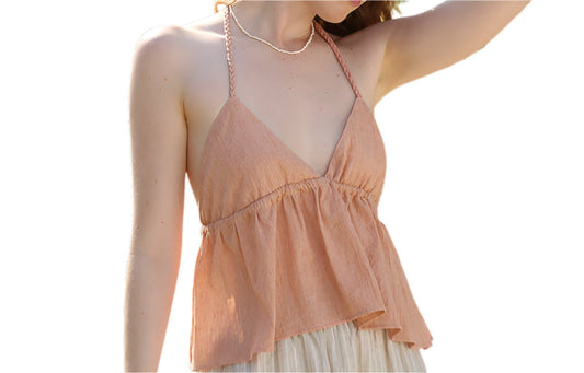 Vacation Lace up Halter Backless Camisole Top