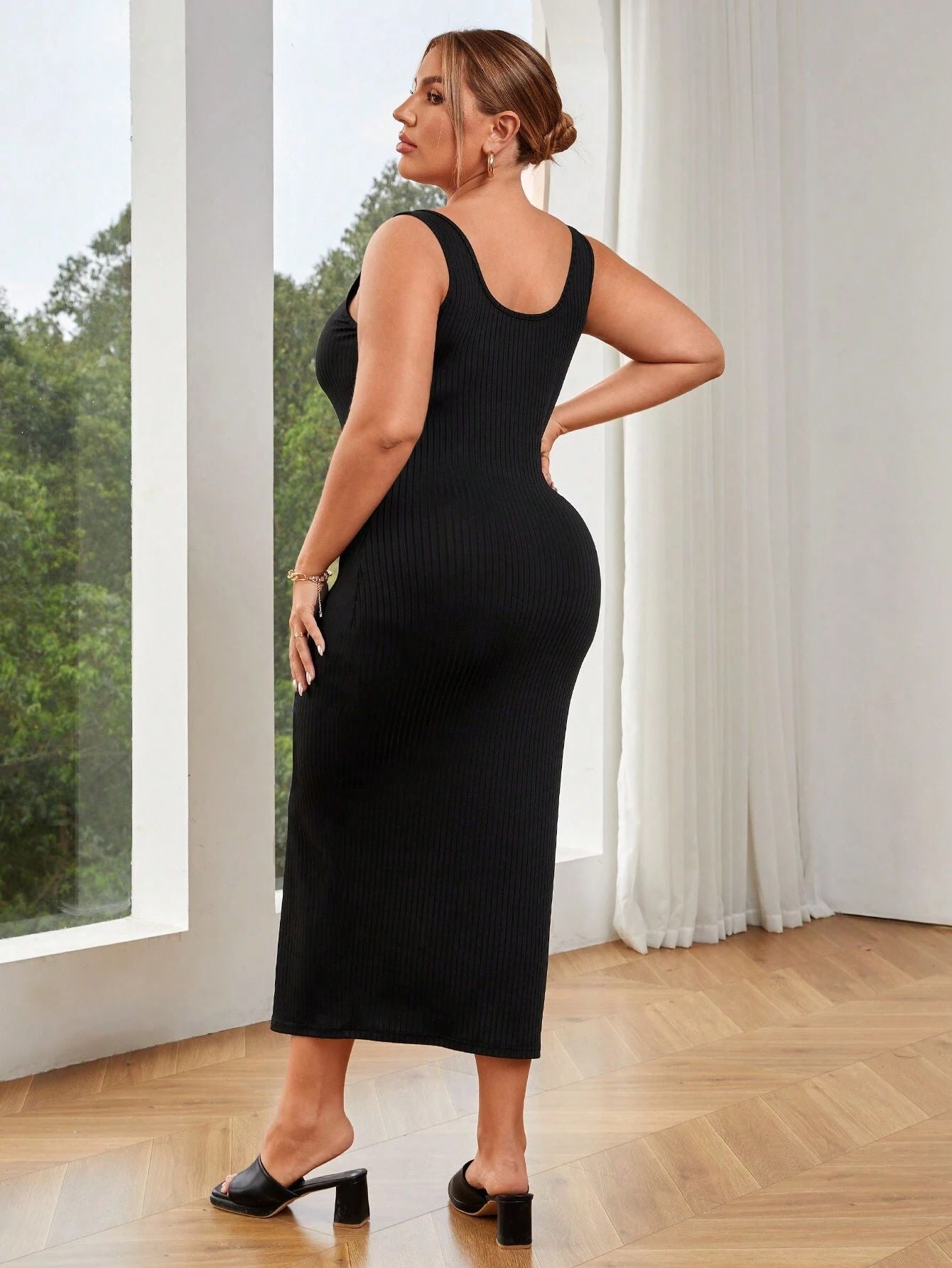 Plus Size Elegant Square Collar High Waist Hip Dress